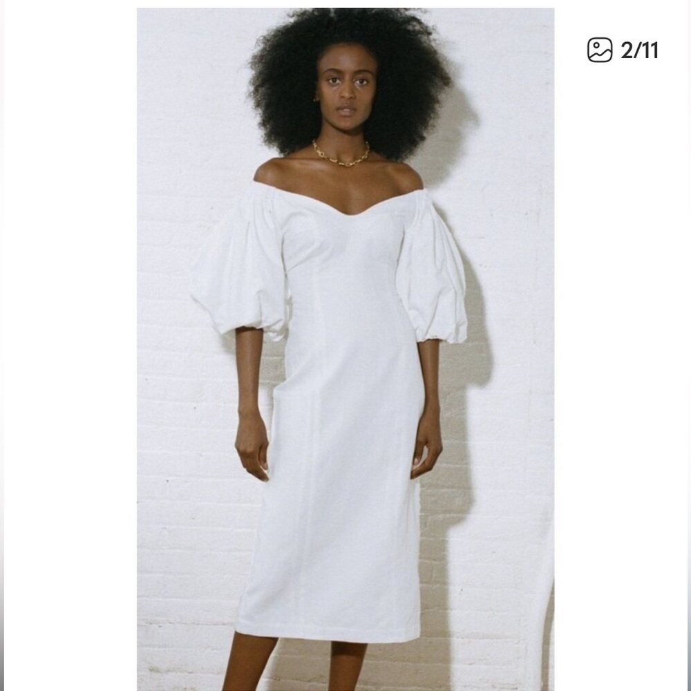 Mara Hoffman Off-Shoulder White Midi Dress